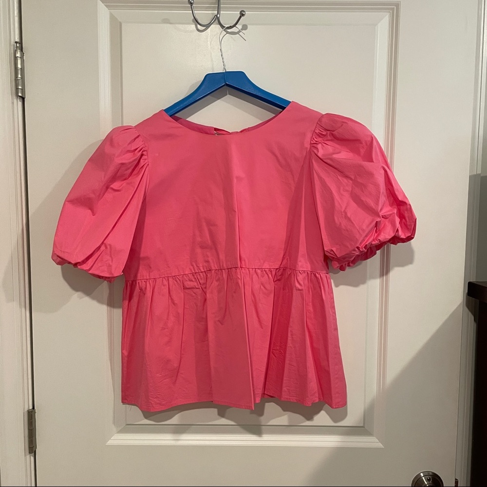 Pink Remi top, bows in the back, Crosby by Mollie Burch, puff sleeves. Not NWT